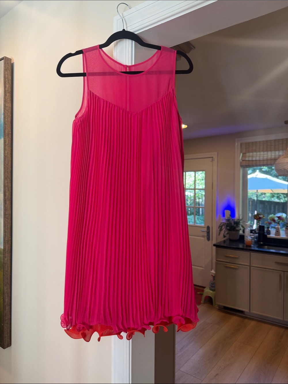 Maeve Pleated Shift Dress - Hot Pink